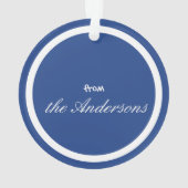 Frohe Weihnachten auf Blau mit Schneeflocken Ornament (Rückseite)