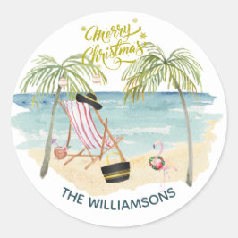 Frohe Weihnachten auf dem Namen der Beach-Familie Runder Aufkleber