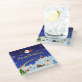 Frohe Weihnachten auf dem Vollmond Glasuntersetzer (Schrägansicht)