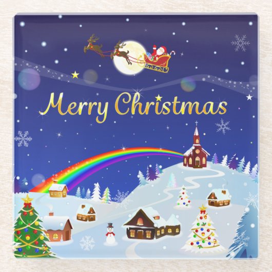 Frohe Weihnachten auf dem Vollmond Glasuntersetzer (Vorderseite)