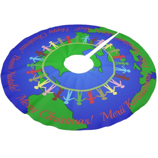 Frohe Weihnachten auf der ganzen Welt Polyester Weihnachtsbaumdecke (Schrägansicht)