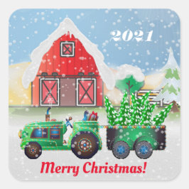 Frohe Weihnachten auf der Landfarm Quadratischer Aufkleber