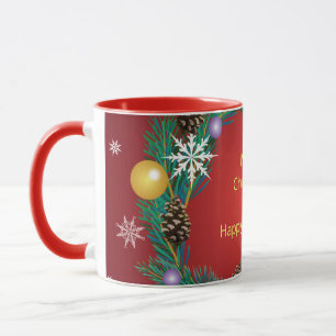Frohe Weihnachten! Auf einem roten luxuriösen Hint Tasse