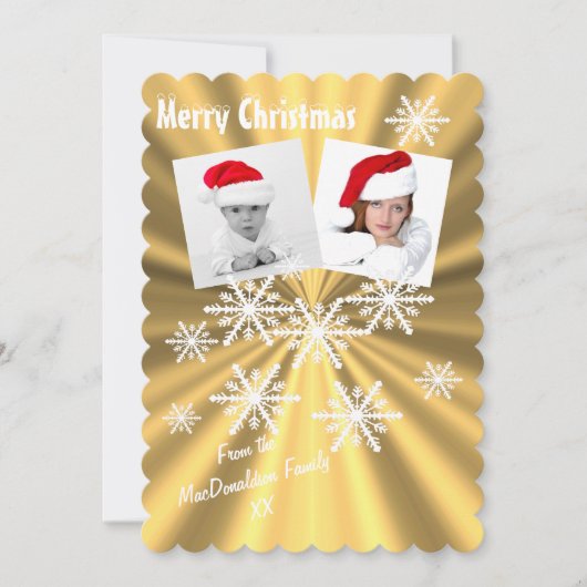 Frohe Weihnachten auf Gold mit Schneeflocken (Vorderseite)