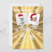 Frohe Weihnachten auf Gold mit Schneeflocken (Vorderseite)