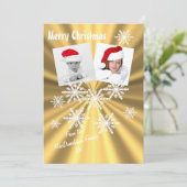 Frohe Weihnachten auf Gold mit Schneeflocken (Stehend Vorderseite)