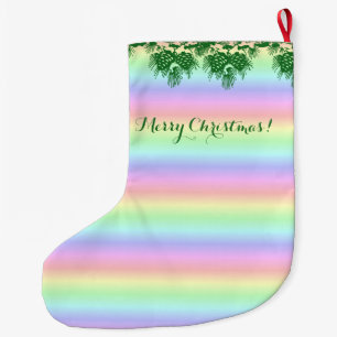 Frohe Weihnachten auf Pastel Rainbow Großer Weihnachtsstrumpf