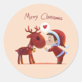 Frohe Weihnachten Aufkleber – Santa & Rentier Kuss