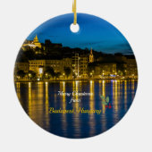 Frohe Weihnachten aus Budapest - Donau Fluss Keramik Ornament (Hinten)