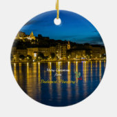 Frohe Weihnachten aus Budapest, Ungarn Keramik Ornament (Hinten)