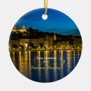 Frohe Weihnachten aus Budapest, Ungarn, Keramik Ornament