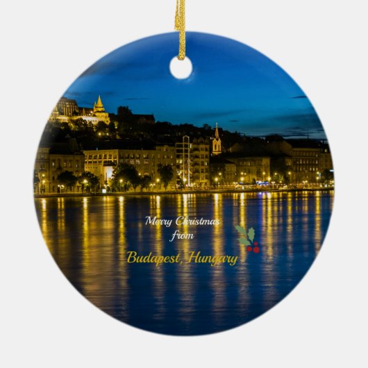 Frohe Weihnachten aus Budapest, Ungarn Keramikornament (Hinten)
