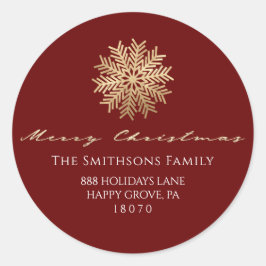 Frohe Weihnachten aus Burgund Gold UAWG Snowflake Runder Aufkleber