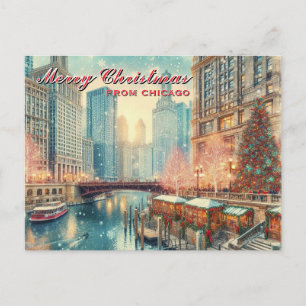 Frohe Weihnachten aus Chicago Holiday-Postkarte