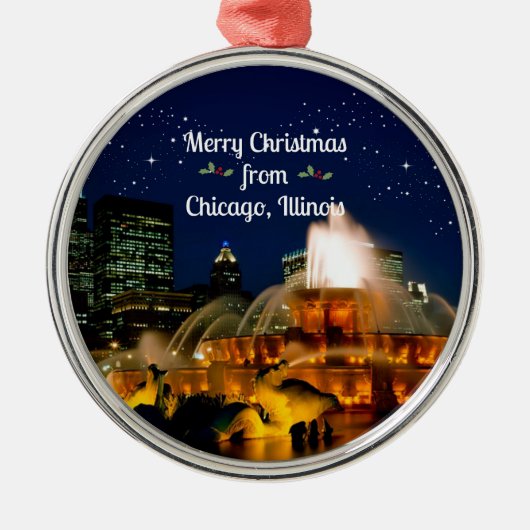 Frohe Weihnachten aus Chicago, Illinois Ornament Aus Metall (Vorne)