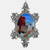 Frohe Weihnachten aus Chicago Schneeflocken Zinn-Ornament (Links)