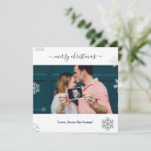 Frohe Weihnachten aus dem Foto der Schneeflocken (Stehend Vorderseite)