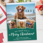 Frohe Weihnachten aus dem Hunde-Haustier Foto Coll Postkarte<br><div class="desc">Wir würden dir frohe Weihnachten wünschen! Versenden Sie niedliche und lustige Urlaubstage mit dieser niedlichen personalisierten Haustier Foto Urlaubskarte. Frohe Weihnachtswünsche vom Hund mit niedlichen Pfotendrucken in einem lustigen, modernen Foto Collage Design. Fügen Sie dem Hund die Fotos oder Fotos Ihrer Familie hinzu und personalisieren Sie mit Familienname, Nachricht und...</div>