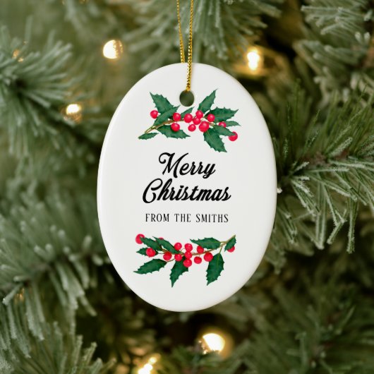 Frohe Weihnachten aus der Familie Keramik Ornament (Baum)