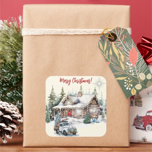 Frohe Weihnachten aus der Weihnachtskarte der Cabi Quadratischer Aufkleber (Feiertag)