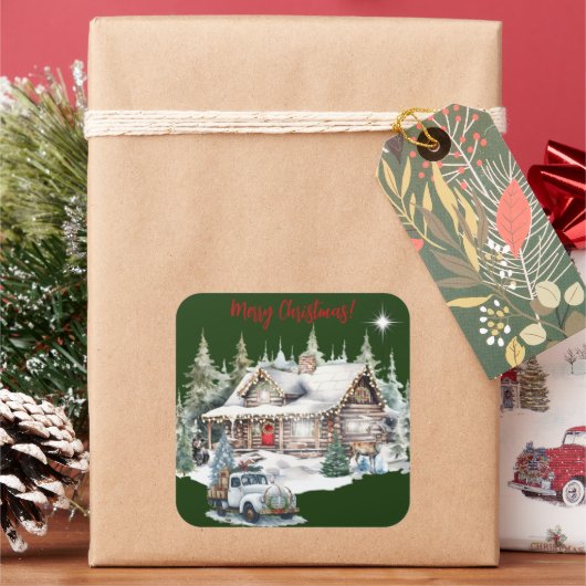 Frohe Weihnachten aus der Weihnachtskarte der Cabi Quadratischer Aufkleber (Feiertag)