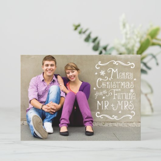 Frohe Weihnachten aus der Zukunft Mr. und Mrs. Fot Save The Date (Stehend Vorderseite)