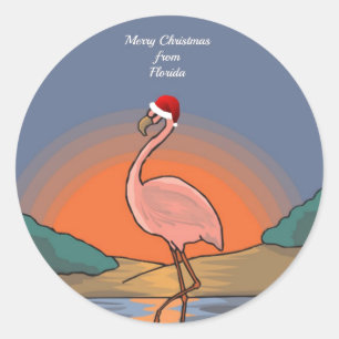 Frohe Weihnachten aus Florida, Flamingo, Runder Aufkleber