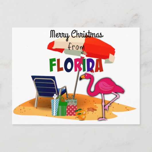 Frohe Weihnachten aus Florida mit Santa Flamingo Postkarte (Vorderseite)