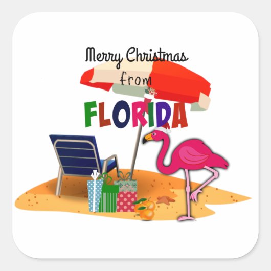 Frohe Weihnachten aus Florida Quadratischer Aufkleber (Vorderseite)