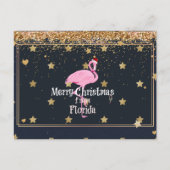Frohe Weihnachten aus Florida, Santa Flamingo Postkarte (Vorderseite)