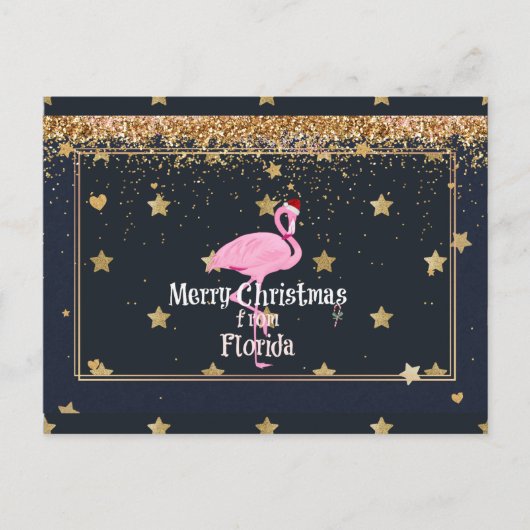 Frohe Weihnachten aus Florida, Santa Flamingo Postkarte (Vorderseite)