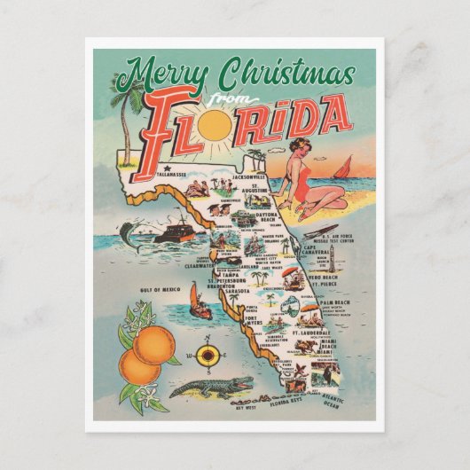 Frohe Weihnachten aus Florida Vintage Karte (Vorderseite)