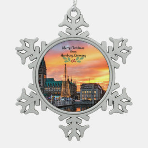 Frohe Weihnachten aus Hamburg, Deutschland Schneeflocken Zinn-Ornament