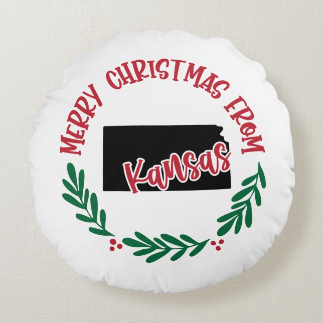 Frohe Weihnachten aus Kansas Red Green Rundes Kissen (Vorderseite)