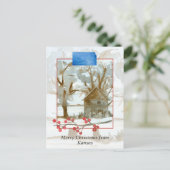 Frohe Weihnachten aus Kansas Winter Cabin Landscha Postkarte (Stehend Vorderseite)