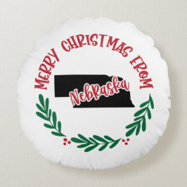 Frohe Weihnachten aus Nebraska US Red Green Rundes Kissen