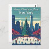 Frohe Weihnachten aus New York Ice Rink Holiday Postkarte (Vorne/Hinten)