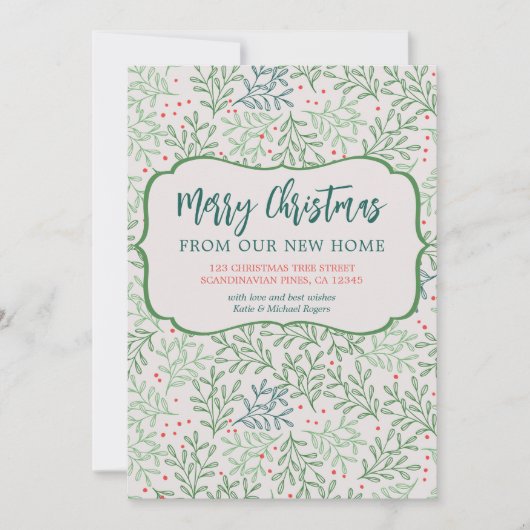 Frohe Weihnachten aus New Zuhause Winter Greenery Ankündigung (Vorderseite)