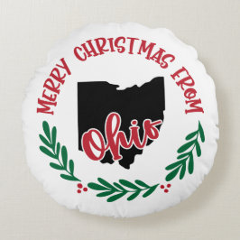 Frohe Weihnachten aus Ohio US Red Green White Rundes Kissen