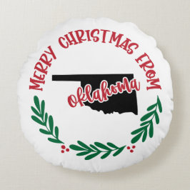 Frohe Weihnachten aus Oklahoma US Red Green White Rundes Kissen
