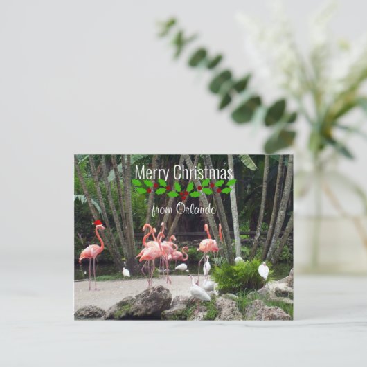 Frohe Weihnachten aus Orlando - Rosa Flamingos (Stehend Vorderseite)