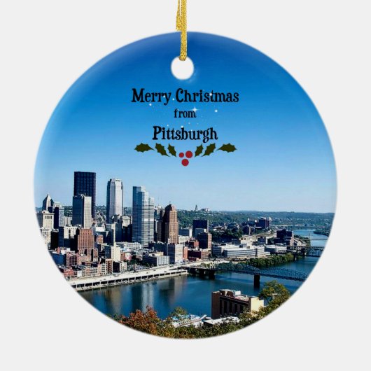 Frohe Weihnachten aus Pittsburgh Keramikornament (Hinten)