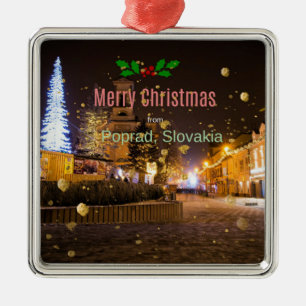 Frohe Weihnachten aus Poprad, Slowakei Ornament Aus Metall