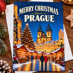 Frohe Weihnachten aus Prag Vintage Tschechien Postkarte