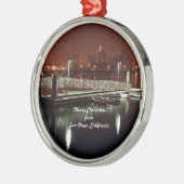Frohe Weihnachten aus San Diego, Kalifornien Silbernes Ornament (Links)