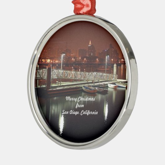 Frohe Weihnachten aus San Diego, Kalifornien Silbernes Ornament (Links)