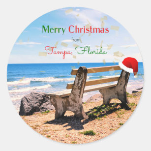 Frohe Weihnachten aus Tampa, Florida Runder Aufkleber