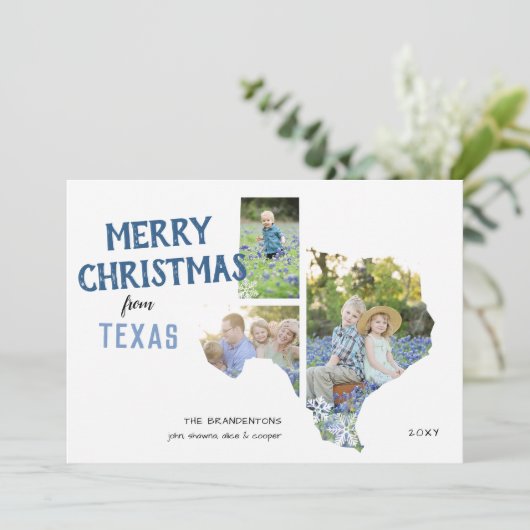 Frohe Weihnachten aus Texas Drei Foto Karte (Stehend Vorderseite)