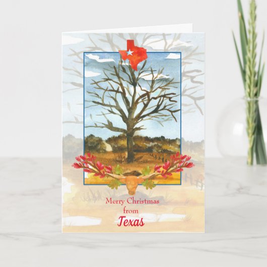 Frohe Weihnachten aus Texas Longhorn Karte (Vorderseite)
