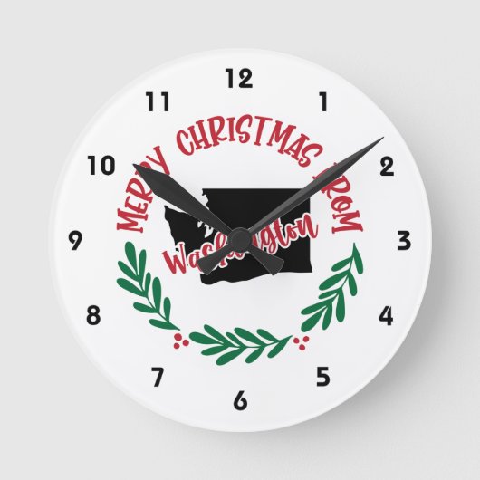Frohe Weihnachten aus Washington US Red Holly Berr Runde Wanduhr (Vorderseite)